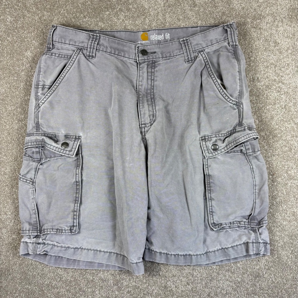 Carhartt Mens Gray Relaxed Fit Canvas Cargo Shorts Size 36 Workwear 10 Inseam